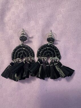 Chico's Black Half-Moon Tassel Drop Earrings